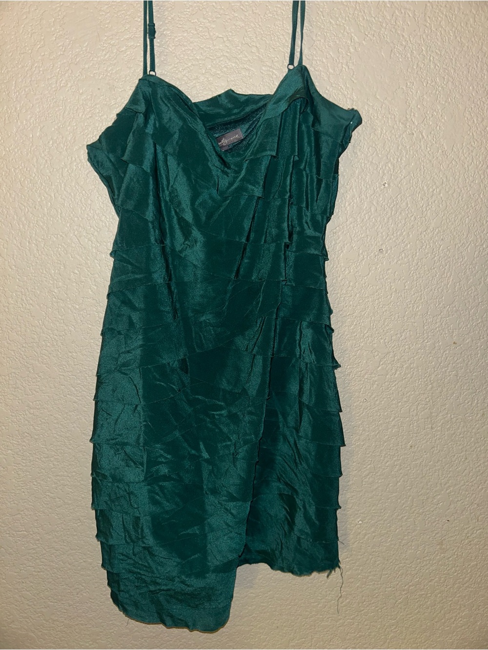 100% Silk Y2K Emerald Green Bandage Mini Dress Spaghetti Strap